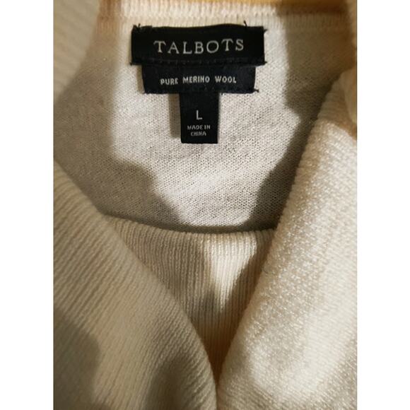 Talbots Pure Merino Wool Cowl Neck Sweater, Cream, Size L - Picture 4 of 4